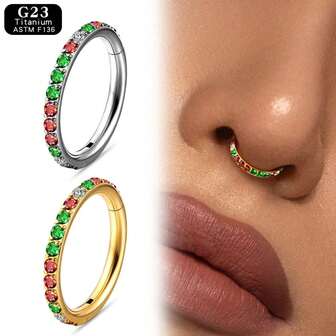 1 قطعة أقراط حلقية من التيتانيوم 16G 18G مرصعة بأحجار الزركونيا، هدية عيد الحب، خزامة أنف أو أقراط للاستخدام اليومي، أقراط ثقب للنساء والرجال في عيد الميلاد، مجوهرات آمنة للأنف والأذن