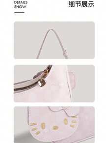 Sanrio 1pc Women Cute Plaid PU Leather Sling Bag - Zippered Closure, Large Capacity Underarm Cosmetic Pouch, Hand/Dry Washable, Polyurethane Lining - Fashionable Messenger Bag Accessory