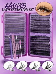 640片假睫毛套装，含睫毛工具，大容量可重复使用条状假睫毛，长度10-16毫米，D-100D可选，蓬松自然纤长，适合新手日常佩戴，是派对、周年纪念日和圣诞节的理想礼物。 - 紫色 - 查看 8