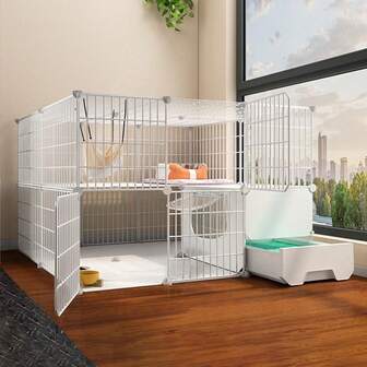 3-Layer Cat House With Drawer Litter Box, Indoor Cat Condo With Door, Suitable For Ragdoll Kittens And Multi-Cat Households, White Metal Wire Cat Cage