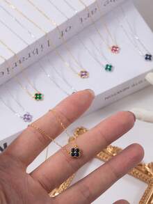 1pc Fashionable & Elegant S925 Sterling Silver Cubic Zirconia Four Leaf Clover Necklace, Suitable For Banquet, Party, New Year, Jewelry Gift