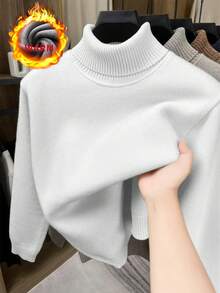 1pc Men's Casual Sports Comfortable Thermal Lined Turtleneck Sweater, Slim Fit, Suitable For Home And Outdoor Activities, Can Be Gifted To Couples, 100% Polyester Material, Available In Multiple Colors - White - View 3