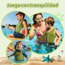 POOST Chaleco salvavidas infantil es adecuado para niños y niñas de entre 1 y 9 años, 1 pieza Chaleco de natación para niños con un peso de 10 a 27kg. Es un elemento de flotación ideal para nadar y se puede usar en playas, piscinas y otros lugares similares - Verde Oliva - Ver 5