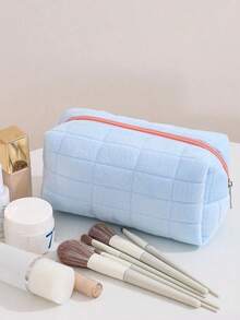 1/4pcs Plush Plaid Cosmetic Bag, Large Zipper Travel Toiletry Pouch, Multifunctional Storage Bag, Suitable For Home Organization, Outdoor Travel, Business Trip (1/4pcs Optional), Also Applicable To Vacation, Beach, Bathroom, Bedroom, Large Capacity - Multicolor - View 6