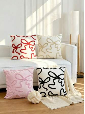 1pc Pretty Bow Throw Pillow Cover, Pink Bow Cushion Cover, Red Bow Pillow, Cozy Corner Bow, Soft Fabric, For Valentine's Day Decor, Home Sofa Decor, Room Decor