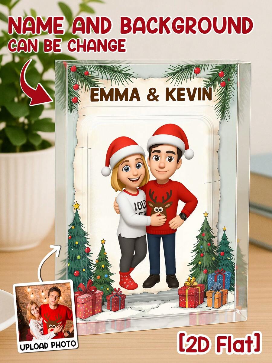 Customized 2D Christmas Character Shaped Acrylic Plaque, Personalized Acrylic Plaque, Christmas Gift For Family, Friends, Pets - As Shown - View 1