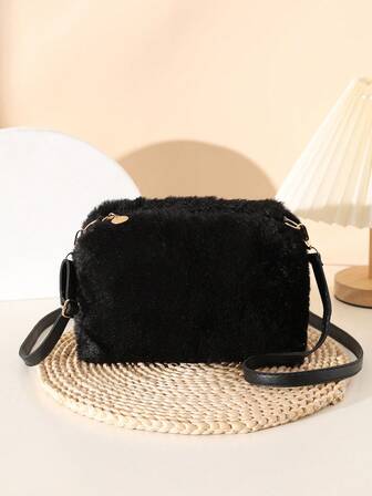 Fashionable Plush Women's Handbag, Soft Texture Furry Small Square Shoulder Crossbody Bag