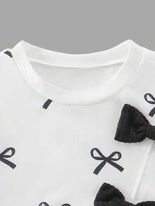 2pcs/Set Tween GirlsFashion Bow Print Sweatshirt And Casual Flared Pants Outfit, Spring/Autumn - White - View 2