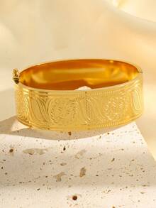 1 pièce de bracelet vintage de luxe en acier inoxydable avec imprimé tournesol, bijou de mode unisexe convenant pour un port quotidien, pour les vacances et les fêtes - Doré - Voir 8
