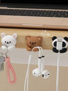 可爱动物造型自粘式电线整理夹，多功能夹式电线整理器，耐用电线收纳器，男女通用，适用于鼠标、耳机和数据线，可用于桌面、墙壁、汽车、宿舍等场所，实用挂钩，房间装饰，电线管理配件，办公桌配件，返校季必备