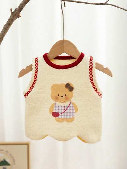 1 件女童米色保暖套头毛衣背心，秋冬