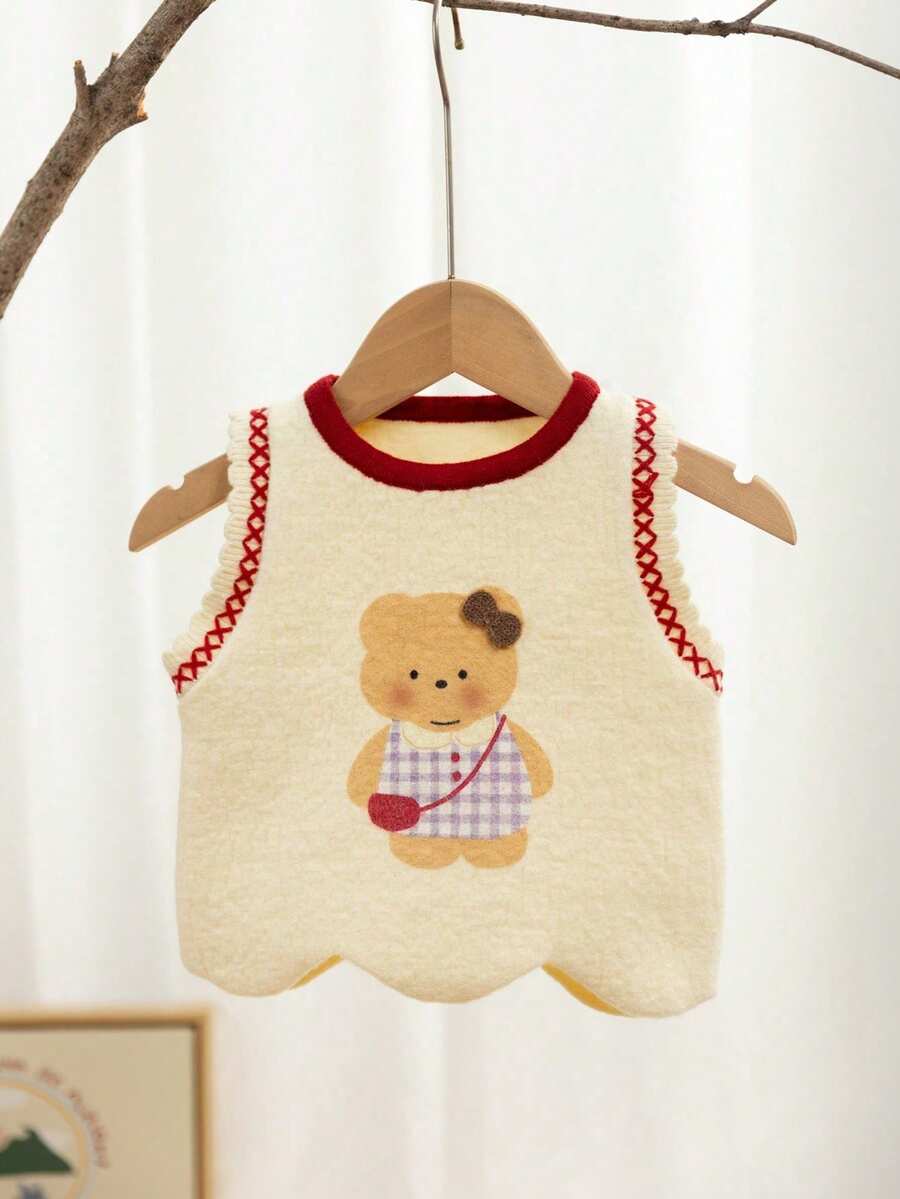 1 件女童米色保暖套头毛衣背心，秋冬 - 米色 - 查看 1