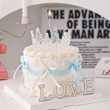 4/5 piezas/set Decoración de pastel de Día de San Valentín con corona de cristal de lujo, elegante decoración para pastel con letras "AMOR" de perlas, adecuado para decoración de postres en Día de San Valentín/Aniversario/Fiesta de Boda - Multicolor - Ver 2