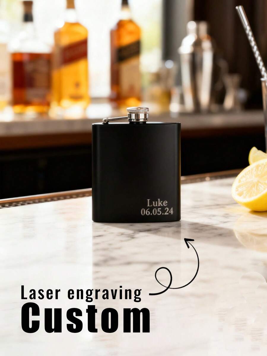 Personalized 6oz Matte Black Flask, Groomsman Gift, Best Man Gift, Father's Day Gift, Wedding Party Gift, Boyfriend Gift