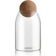 TYUI 800ML/27Oz Clear Glass Storage Cute Canister Holder Ball Wood Cork Top Modern Decorative Cylinder Container Jar With Round Lid For Coffee Spice Candy Salt Cookie Cool Terrarium Bottle - Clear - View 1