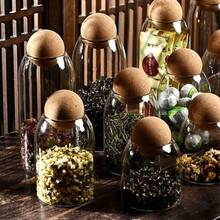 TYUI 800ML/27Oz Clear Glass Storage Cute Canister Holder Ball Wood Cork Top Modern Decorative Cylinder Container Jar With Round Lid For Coffee Spice Candy Salt Cookie Cool Terrarium Bottle - Clear - View 6
