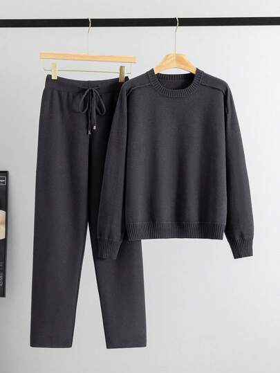 GIGOGOU 2 piezas Conjunto deportivo de mujer con suéter de punto y pantalones casuales, para otoño/primavera