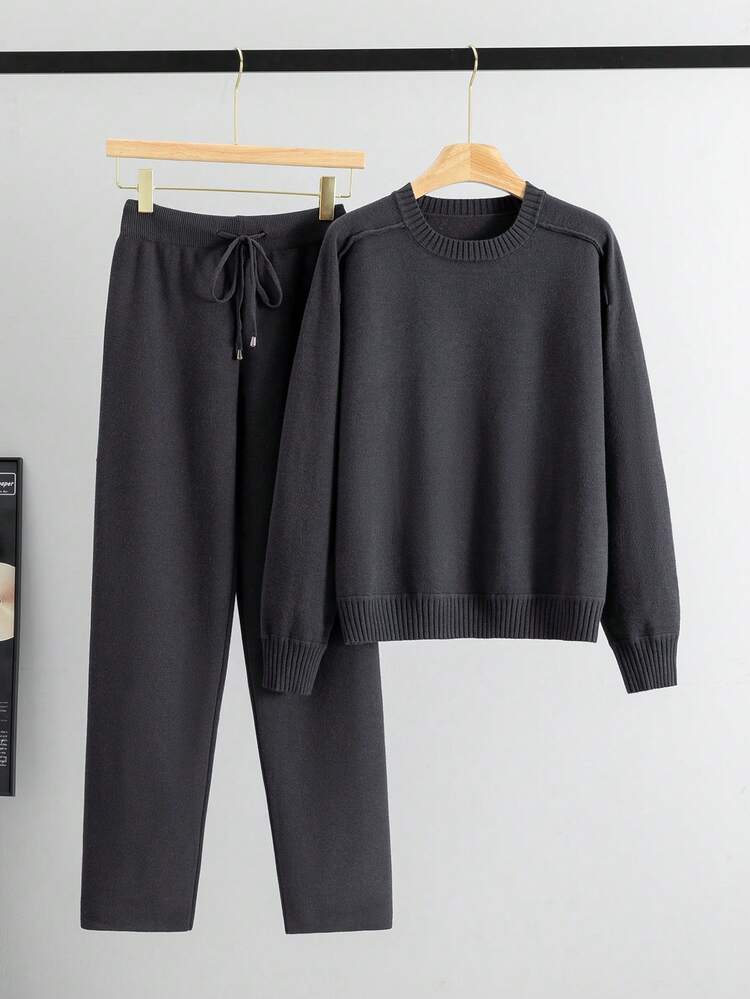 GIGOGOU 2pcs Women Outdoor Knitted Sweater And Casual Pants Sports Suit, Autumn/Spring - Grey - View 1