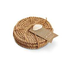 6-Piece Random Color Woven Sea Grass Coasters - Round Anti-Slip Heat-Resistant Pads For Kitchen, Tea Sets, Mugs & Dining, Handmade Rush Grass Insulation Mats - 杏色 - 查看 10