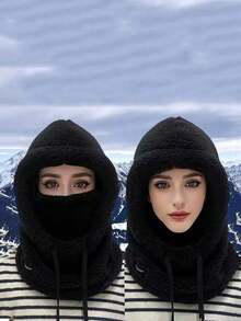 1pc New Winter Beanie Hat For Women, Outdoor Cycling Ear Warmer Windproof Scarf Integrated Plush Earflap Balaclava Women Clothing Winter Valentines Gift - Multicolor - View 9