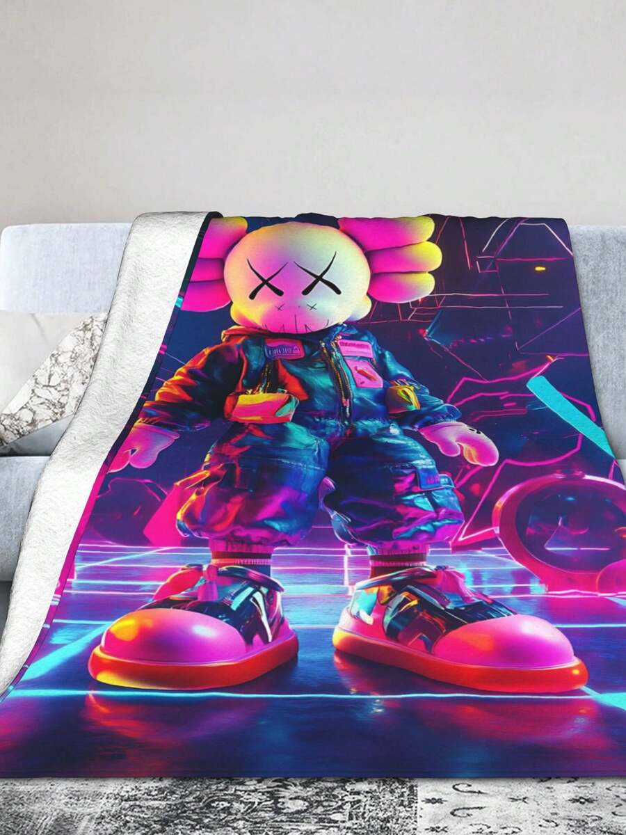 Kawss Kawaii Kaw Blanket The Ultimate Anime Fan Gift - Luxuriously Soft Flannel Blanket, Cartoon Printed Throw For Home, Camping, Travel, Perfect For Christmas & Birthdays - màu đen - Xem 1