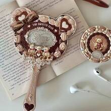 El Espejo de Mano Sweetie Bear, Espejo de Mano Vintage Portátil, Espejo de Princesa Elegante y Bonito con Mango Largo, Regalo para Niñas (Rosa Crema) - Osito Dulce - Marrón Caramelo - Ver 4