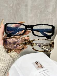 1/2pcs Women Multicolor Plastic Geometric Full Frame Modern Simple Style Classic Stylish Casual Style Clear Glasses Combination For Back-To-School Essentials Reading Business Casual Woman Fashion Accessories - Clear - View 12