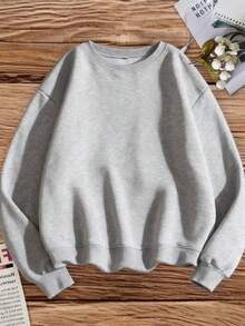 Women's Oversized Grey & Burgundy Heart Pattern Crewneck Sweatshirt - White Casual Sweater With Maroon Hearts, All-Season Layering Top, Machine Washable Round Neck Shirt For Valentine's Day & Casual AttireWomen's Sweatshirt - Màu Xám nhạt - Xem 2