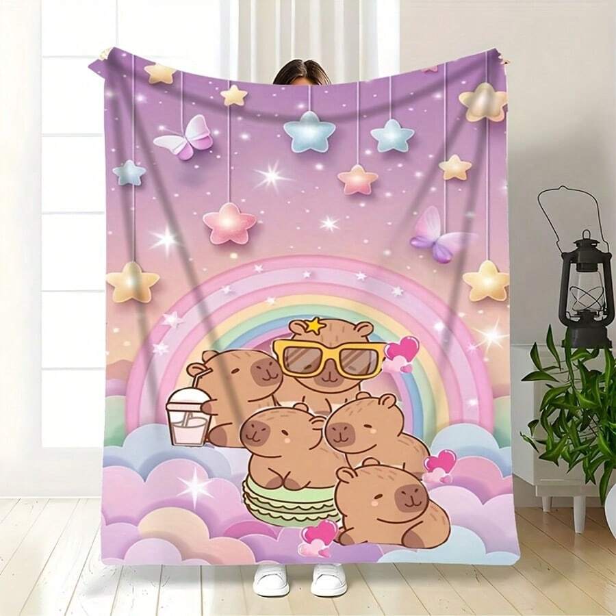 1pc Whimsical Unicorn & Cheetah Print,Colorful And Cute Animals Fleece Blanket - Soft, Lightweight & Durable Flannel Throw With Vibrant Rainbow Colors, 280gsm For Him And Her, Perfect For Naps, Camping, Travel, Home, Daily, Office Decoration, Birthdays Anniversary, Valentine's Day, Thanksgiving Day, Christmas, Halloween, Mother's Day, Father's Day, Wedding, New Year Gifts, Personalized Ideal Gifts For Her, Him, Family, Boyfriend, Girlfriend, Father, Family, Mother, Lover, Daughter, Son, Grandpa, Grandma, Friend, Classmate, Pet. Sofa,Bed,Car,Bedroom,Living Room,Office,  Outdoor Camping, Beach,Wall Decoration - 多色17 - 查看 1