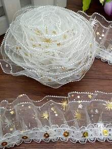 1码优雅双层亮片褶皱蕾丝缎带 - DIY手工家居装饰，闪亮亮片和珠子，非常适合桌布、中心装饰品和派对装饰、派对装饰配件、DIY头饰、礼品包装。 - 彩色 - 查看 8