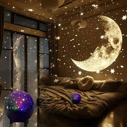 1pc Moonlight Starry Sky Decorative Light, USB Colorful Transformation Mode Projection Night Light, Suitable For Christmas Bedroom Decoration, Parties, Birthdays And Gifts - Fashionable Design To Create Atmosphere And Lighting, Night Light, Gift, Star Moon - Creative Starry Sky Room De