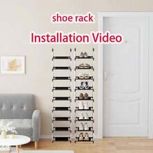 1件装防尘储物架铁艺鞋柜，多层无纺布隔板，适用于玄关和简约家居，节省空间，收纳日常鞋履，优雅现代的储物方案，铁架结构，透气布隔层，整齐展示，方便取用，是狭小走廊、公寓入口和繁忙家庭生活的理想之选。 - 彩色 - 查看 6