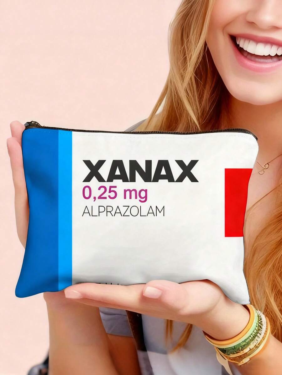 1pc Leksal Xanax By Leksal Medication Storage Bag - 0.5mg Alprazolam Tablet Organizer With Secure Zipper Closure, Makeup Bag, Pattern Printed Bag Storage Bag,Cosmetic Pouch For Small Items Storage,Storage Bag, Makeup Storage Bag, Toiletry Bag Make Up Bag Makeup Pouch Cosmetic Bag Wash Bag Travel Essential Cruise Essentials Vacation Essentials For Men Women