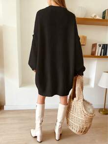 1 pezzo Abito formale nero da donna, 1 pezzo Maglione a coste oversize in colore unito lasco da donna per autunno/inverno, Giacca casual da donna per il business, Cardigan a maniche lunghe da donna, Abbigliamento elegante da donna, Abito maglione oversize