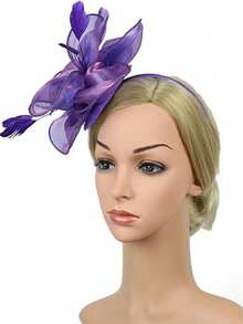 Women's Charming Feather Flower Derby Hat, Tea Party, Cocktail, Wedding Headpiece, Headband, Bohemian Natural Feather, Tiny Hats, Mini Fascinator, Mini Cap, Hair Accessories, Gifts, Gala Night - Purple - View 6