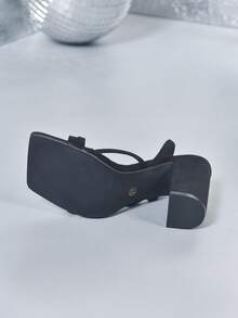 New Women's Retro Square Toe Gladiator Sandals, Open Toe Ankle Strap & Lace-Up Chunky Thick Heels, Summer Beach Party Dress Shoes For Spring & Summer - 黑色 - 查看 9