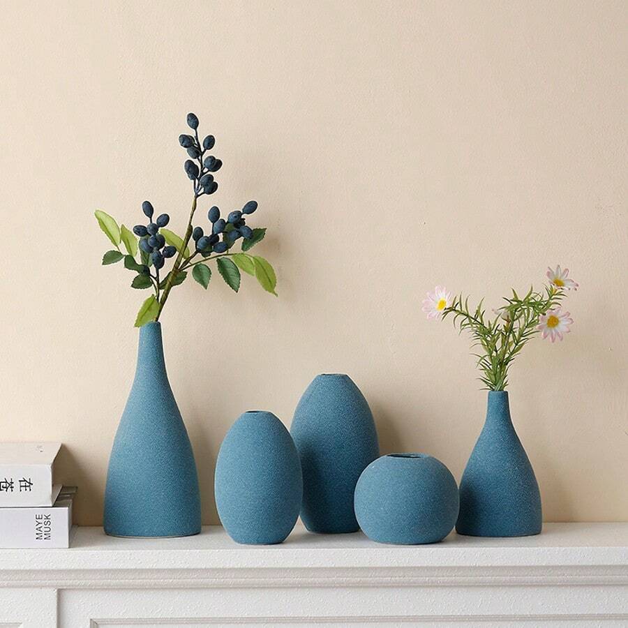 5 piezas Jarrón de cerámica para decoración del hogar - Jarrón para sala de estar, cocina, estilo rústico moderno, centro de mesa, decoración para dormitorio, oficina, baño, mesa de comedor, mesa de café