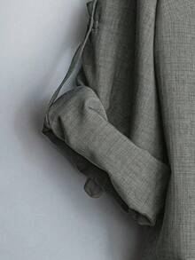 大码女式纯色不对称领时尚卷袖长袖衬衫，配系带，适合所有季节，春季款 - 灰色 - 查看 4