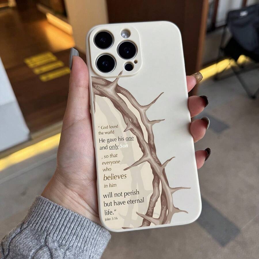 Christian Phone Cases With Crown Of Thorns For IPhone 16 11 15 14 13 12 Pro Max Plus, Phone Cover With Bible Verse, Christmas Gifts, Christian Gifts For Women And Men 17 17promax - 白色 - 查看 1