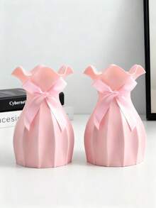 1pc Simple Creative Pineapple Plastic Vase Home Art Placement Vase Living Room Tea Table Desktop Ornament Vase Bow In Random Colors