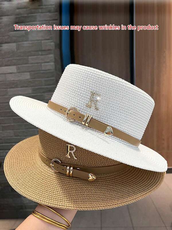 Boho 1pc Women's Fashionable And Cute Straw Hat With Leather Buckle Suitable For Beach Vacation, Daily Use, And Sun Protection Cowboy Hat Valentine's Day, Hats For Women,Beach Hat,Cap For Women