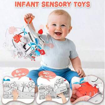 1pc Cartoon Animal Tail Cloth Book Toy, Unbreakable & Chewable Sensory Toy For Newborn Baby, Great Gift