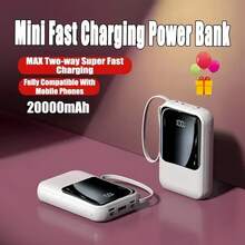 20,000mAh 5V2A Mini Portable Fast Charger, High Capacity Multifunctional Phone Charger, 4-In-1 Detachable Cable, Ultra Bright LED Lights, Essential Travel Battery, Smart Digital Display, USB-C - Mauve Purple - View 4