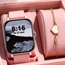 2件套，适用于女士的1.83英寸智能手表，配有硅胶表带、高清显示屏、通话、短信接收、多种运动模式、音乐播放功能，兼容iOS和安卓系统，附赠心形手环，适合日常佩戴、节日庆典、馈赠亲友、户外活动、上学等各种场合。 - 彩色 - 查看 3