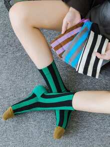 Colorful Striped Ins Fashion Skateboarding Style Vertical Striped Mid Length Socks