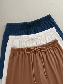 Bộ đồ ngủ 3 món cho nữ: Áo cổ tròn tay ngắn và quần short thoải mái - Dễ chăm sóc, dây rút, vải dệt kim, thích hợp cho các môn thể thao ngoài trời mùa xuân/hè và các buổi tối thường ngày - Nhiều màu - Xem 5