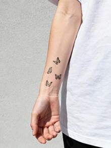 9PCS Black Minimalist Line Flower Butterfly Constellation Small Animal Pattern Tattoo Stickers, Suitable For DIY Daily Party Holiday Gift Finger Ear Back Shoulder Neck Collarbone Waterproof Realistic Tattoo Stickers - Black - View 6