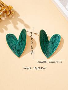 1 Pair Fashionable Heart-Shaped Metal Earrings, Valentine's Day Jewelry - Dark Green - View 7