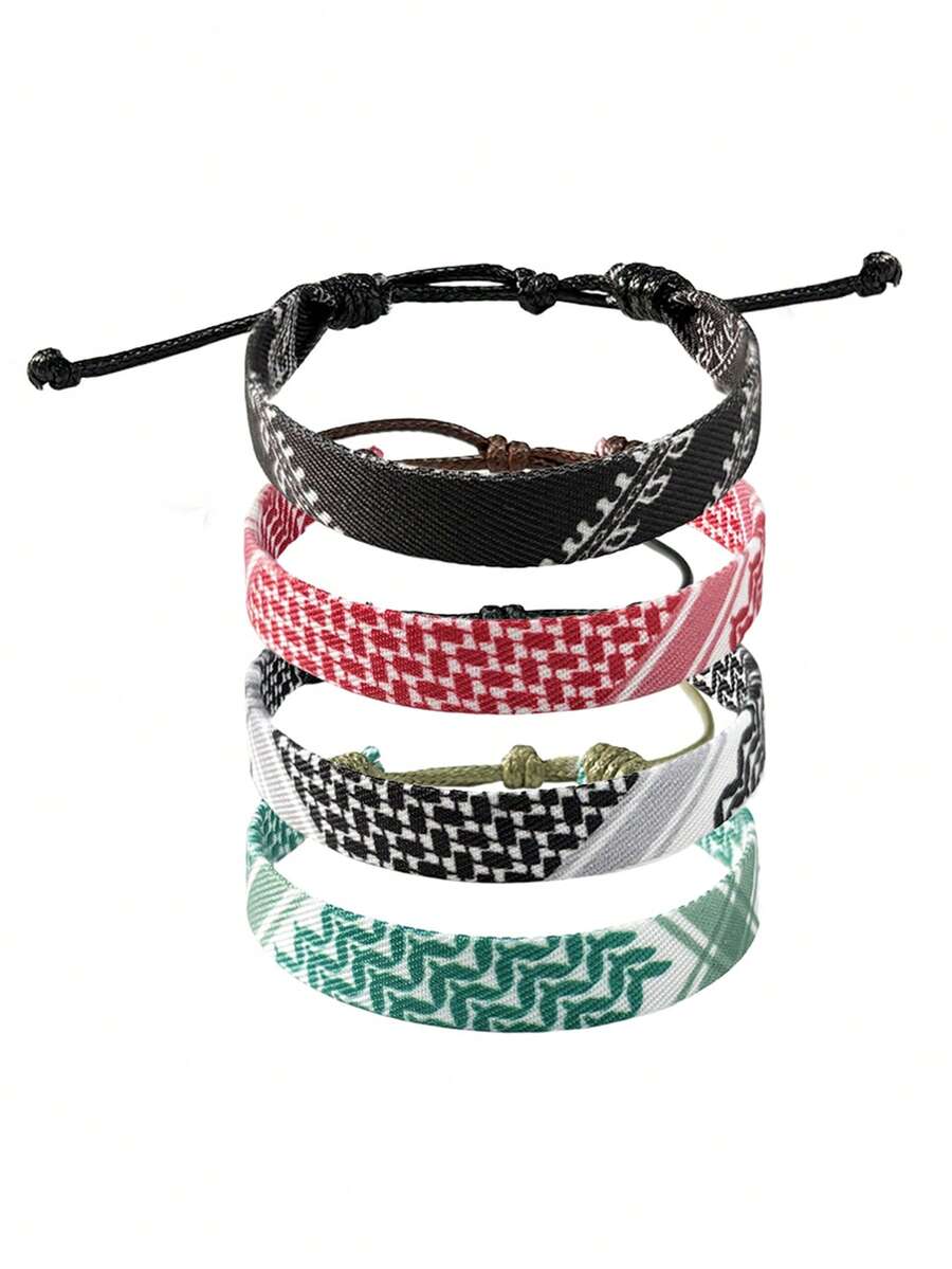 1pc/4pcs Adjustable Woven Bracelet With Geometric Pattern, Suitable For Men's Daily Wear And Parties