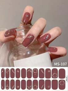 1张清新春夏美甲贴纸，白色花朵渐变晕染美甲贴纸，简约法式线条22指美甲贴纸，圣诞雪星自粘美甲贴纸，日常、节日、派对均可使用